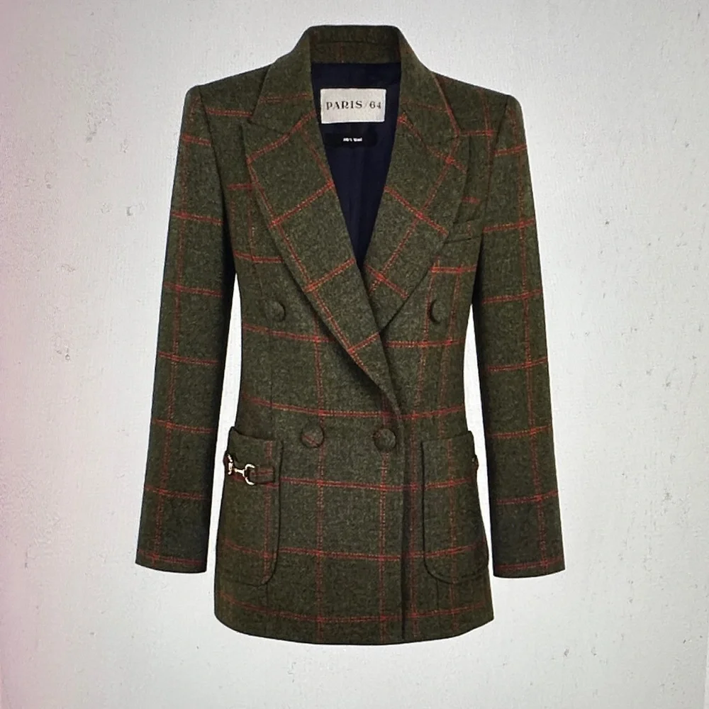 NEW!! Paris 64 Eliot Diana II Plaid Double-Breasted Blazer - Picture 8 of 11
